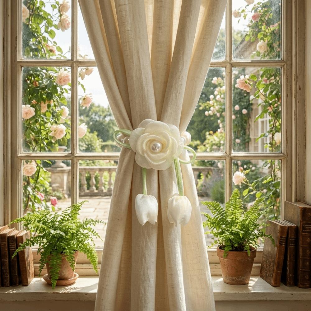 Beautifully Flowers Curtain Straps Magnetic Sheer Curtains Tiebacks Pearl Curtain Buckle  Bedroom