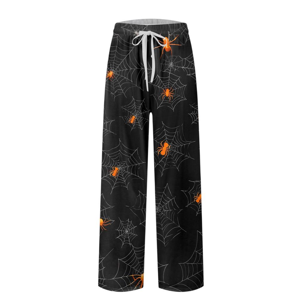 Pánské pletené ležérní kalhoty s kapsami a halloweenským potiskem, pyžamové kalhoty