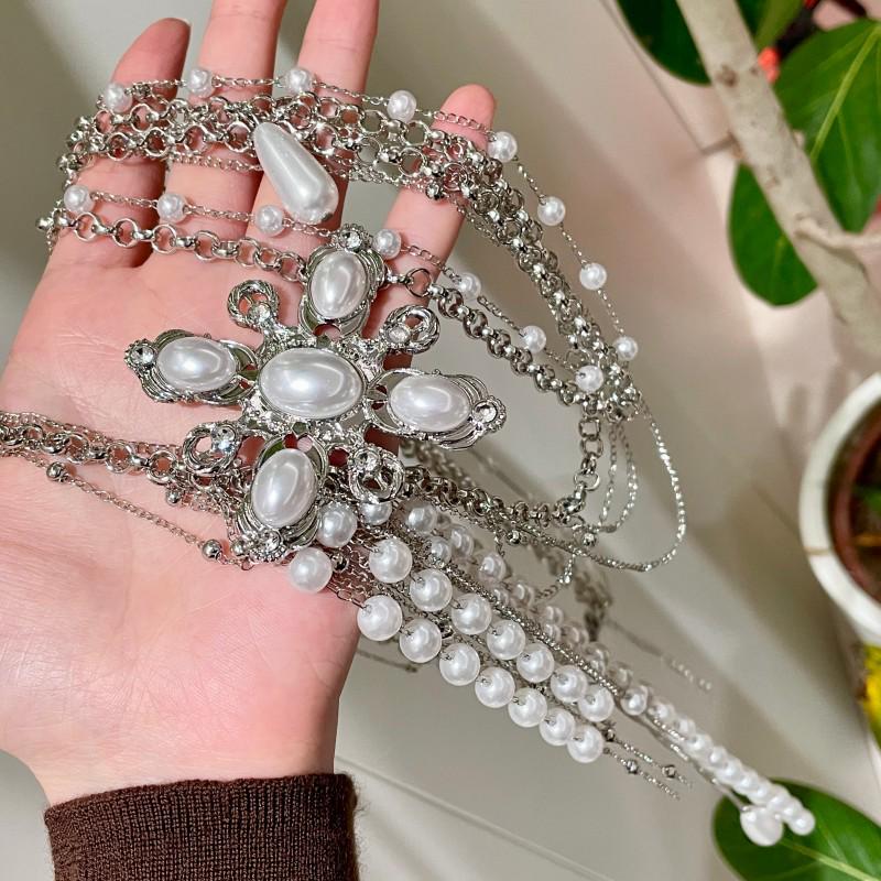 Женская многослойная цепочка на талию с жемчугом, цветами и кисточками - Пляжная юбка, украшение на тело