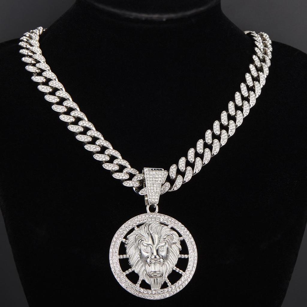 3D Animal Cat Pendant Cuban Chain Necklace with Full Diamond Zinc Alloy and Drip Oil Finish for Hip Hop Enthusiasts