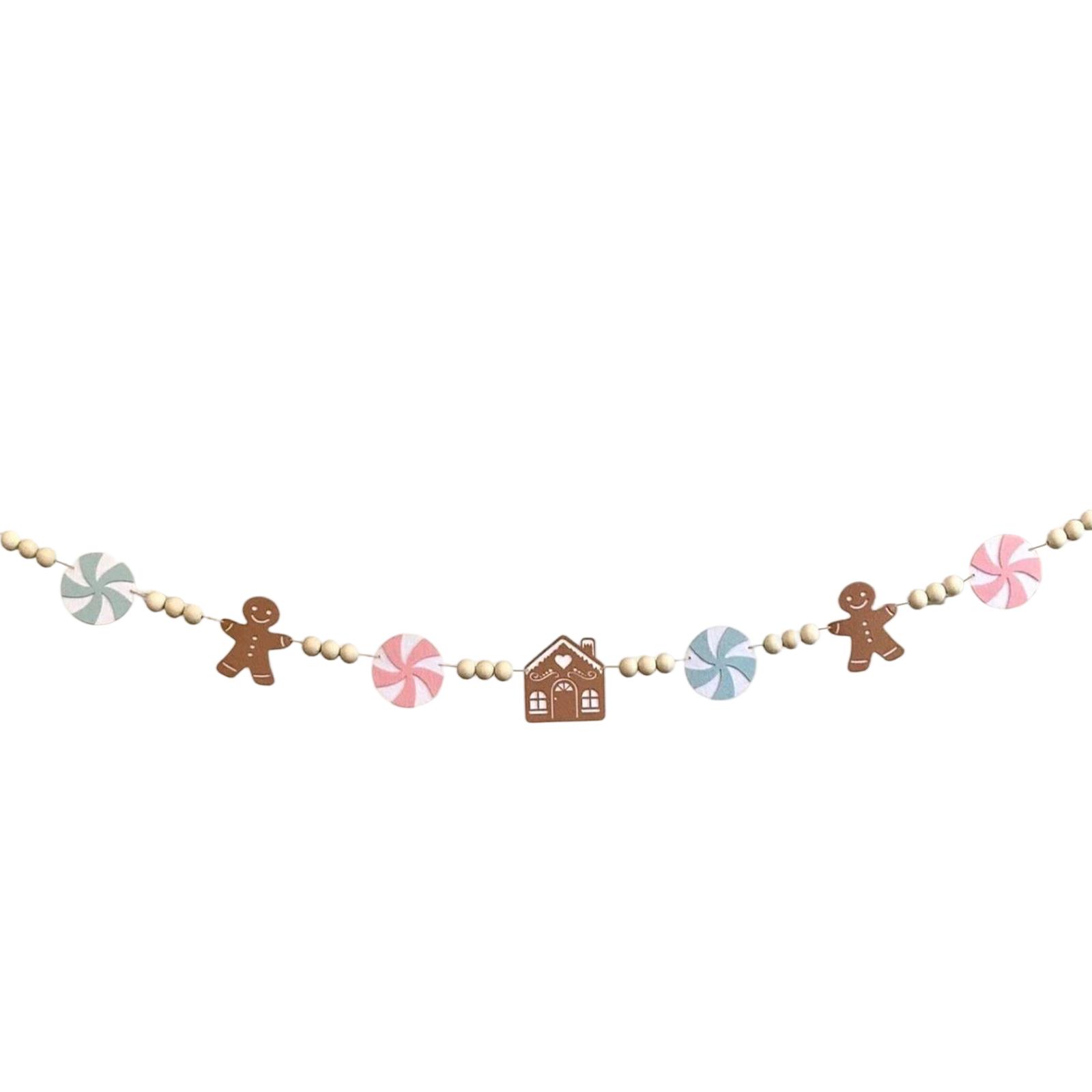 

Christmas Tree Garland With Wood Beads, GreenTrees Holiday Banner, Home Decor One Size