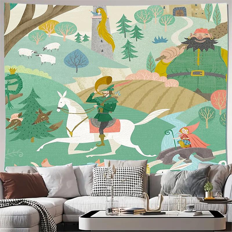 

Fantasy Forest Tapestry Medieval Wall Hanging Nature Scenery Woodland Decor Elven Landscape Mythical Creature Art Rustic Home Te 74x94cm(29x37in)