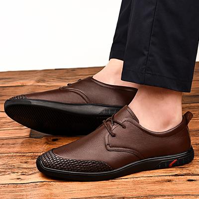 Men's Lace Up Top Layer Fashionable Casual Leather Shoes Spring Autumn Men Classic Solid Brown Black Breathable Comfortable Shoe