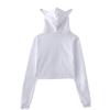Icrimax Cat Ear Hoodie Women Long Sleeve Cropped Sweatshirts Female Casual Streetwear Crop Tops