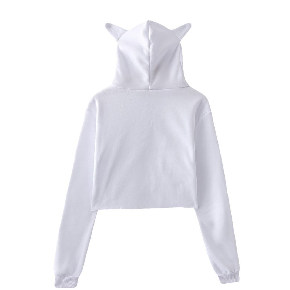 Icrimax Cat Ear Hoodie Women Long Sleeve Cropped Sweatshirts Female Casual Streetwear Crop Tops