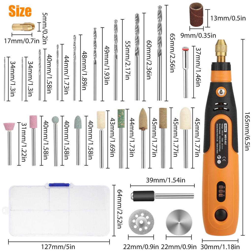 Kit de Ferramentas Rotativas Sem Fio 46 Peças 3 Velocidades Carregamento USB Alimentado por Bateria Com Acessórios Para Lixar Polir Furar Gravar