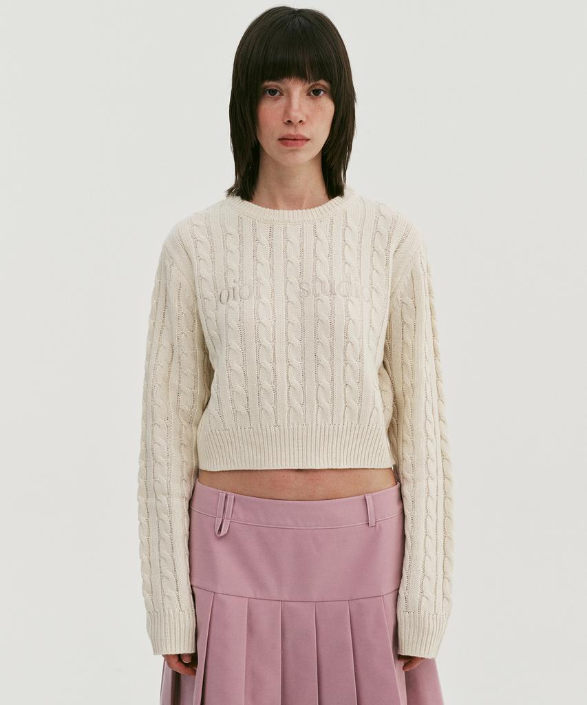 OIOI COLLECTION Layered Logo Crop Cable Knit_Cream