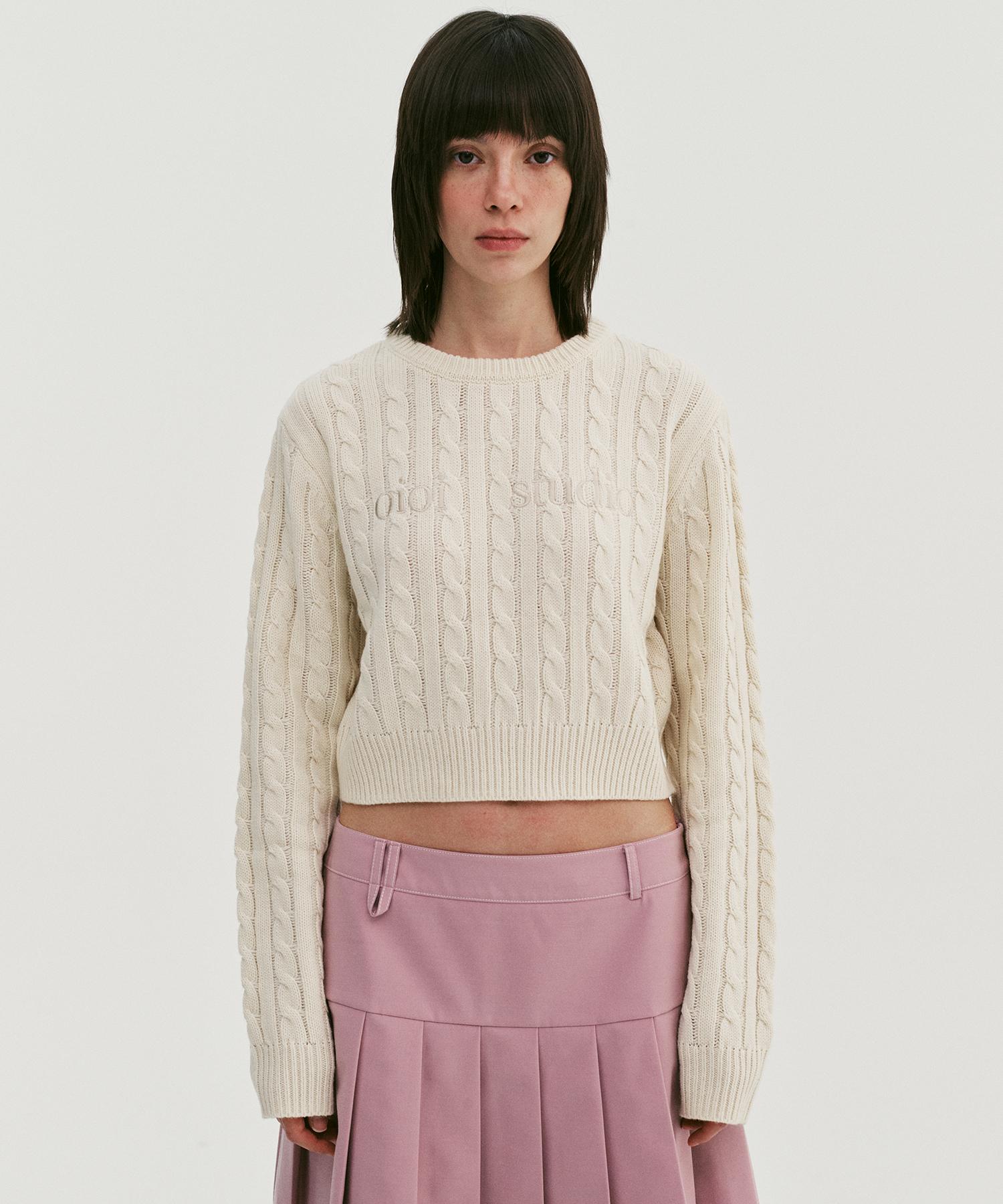 Oioi Collection Layered Logo Crop Cable Knit_Cream M