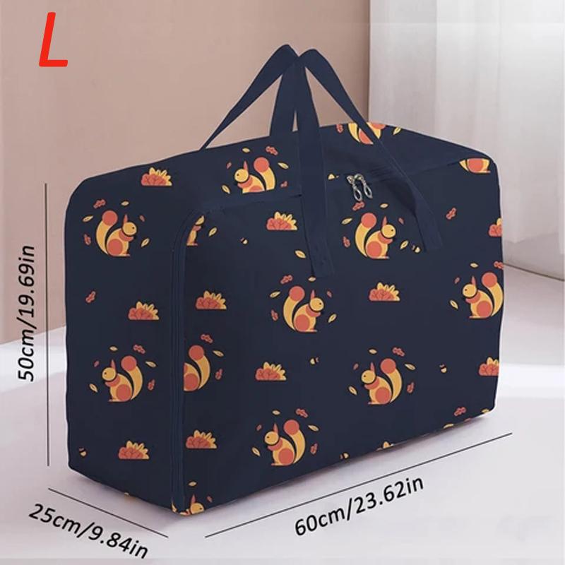 Foldable Quilt Organizer Storage Bag with Zipper Closet Clothes Luggage Moisture-Proof  Bag New Brown Leaf Squirrel Pattern Cotton Quilt Storage Bag