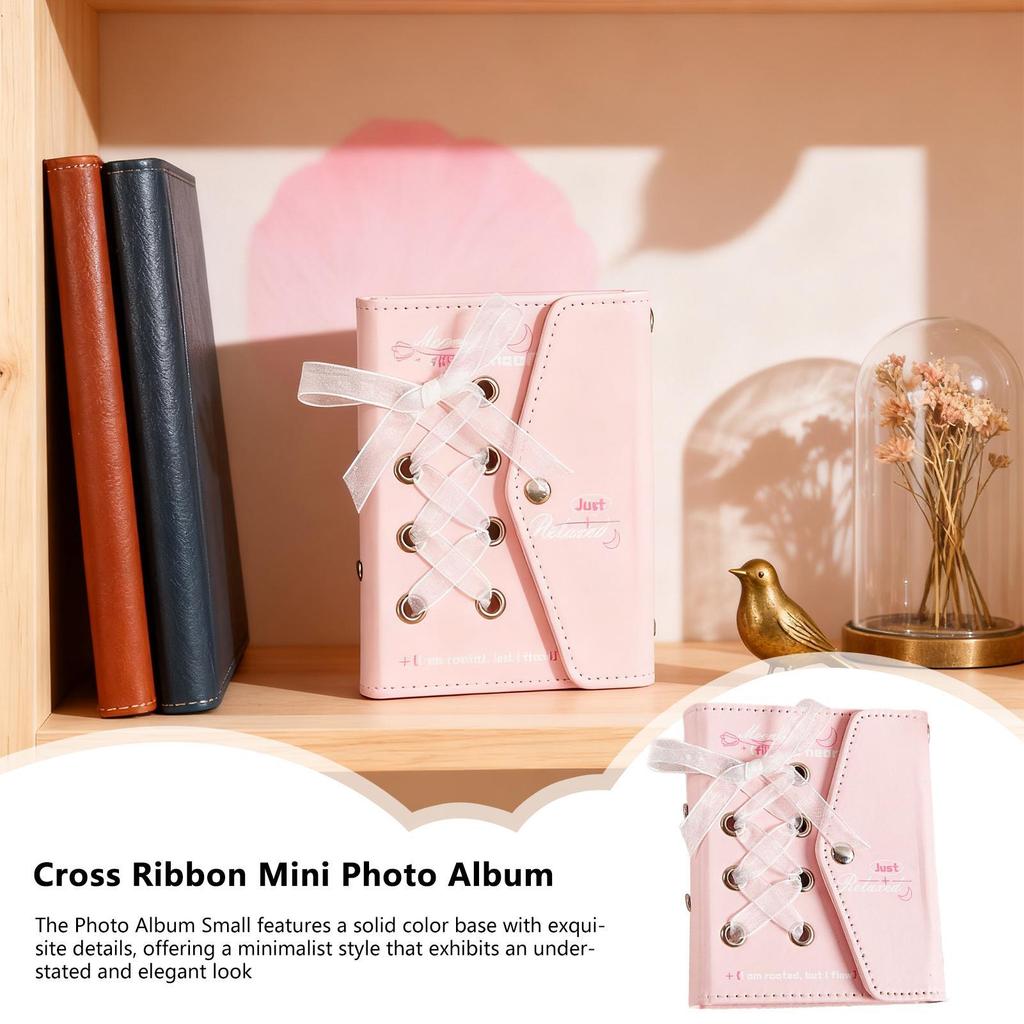 Mini Photo Album Cross Ribbon Photocard Storage Supplies Photo Collecting Book For Travelers Students Parents Photographers