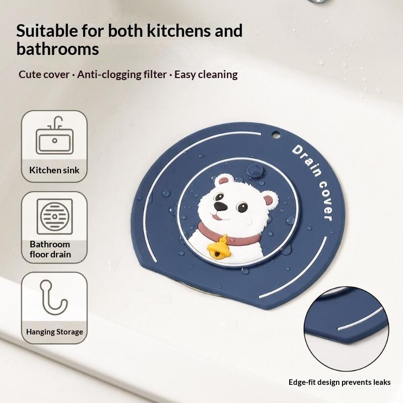 White Bear Double Layer Rotating Drain Cover Soft Pvc Bathroom Anti Odor Mosquito Proof Drain Cover Odor Absorbent Mat