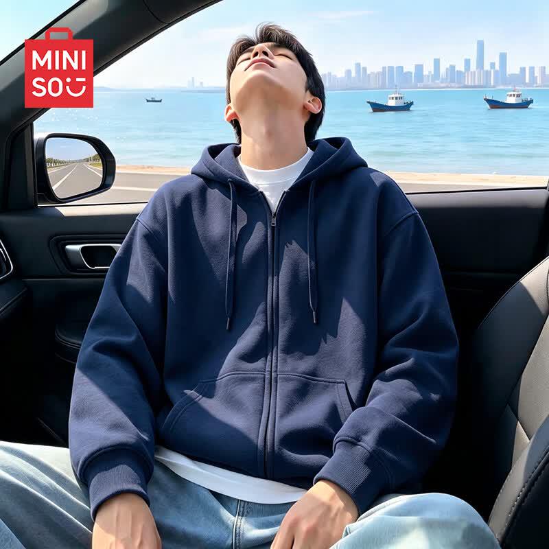 MINISO Men's Loose Fit Hooded Cardigan Sweatshirt