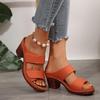 Mode Bequeme High Heels Pantoletten Damen 2025 Sommer Orange Klettverschluss Patch Dekoration Schuhe Damen Weiche Gummi Laufschuhe Frau