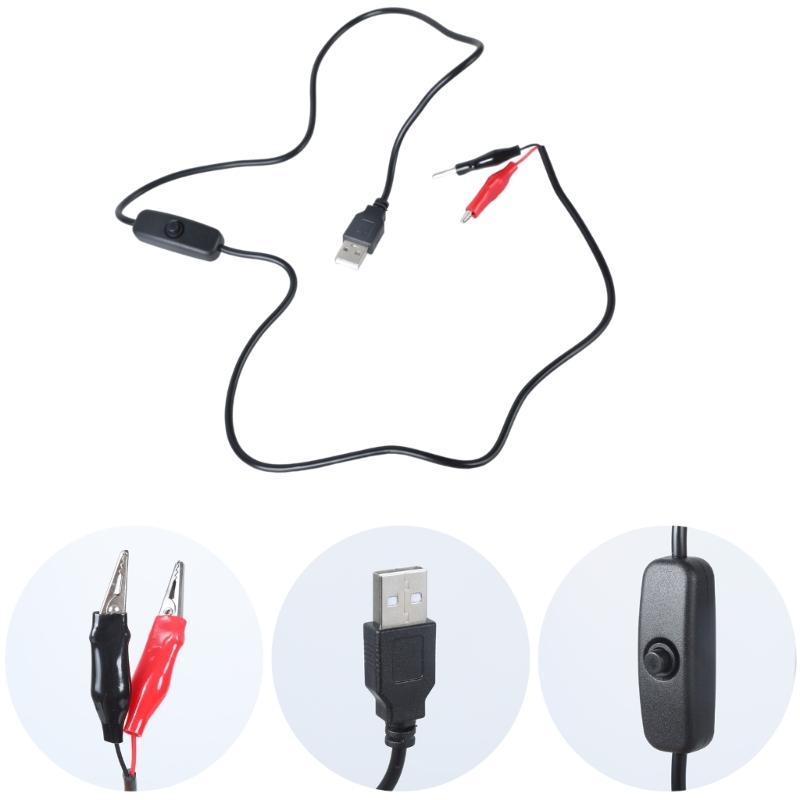 USB 5V Male to Clip Test Cable Power Supply Adapter Cord Wire with Switching Button for Electrical Testing