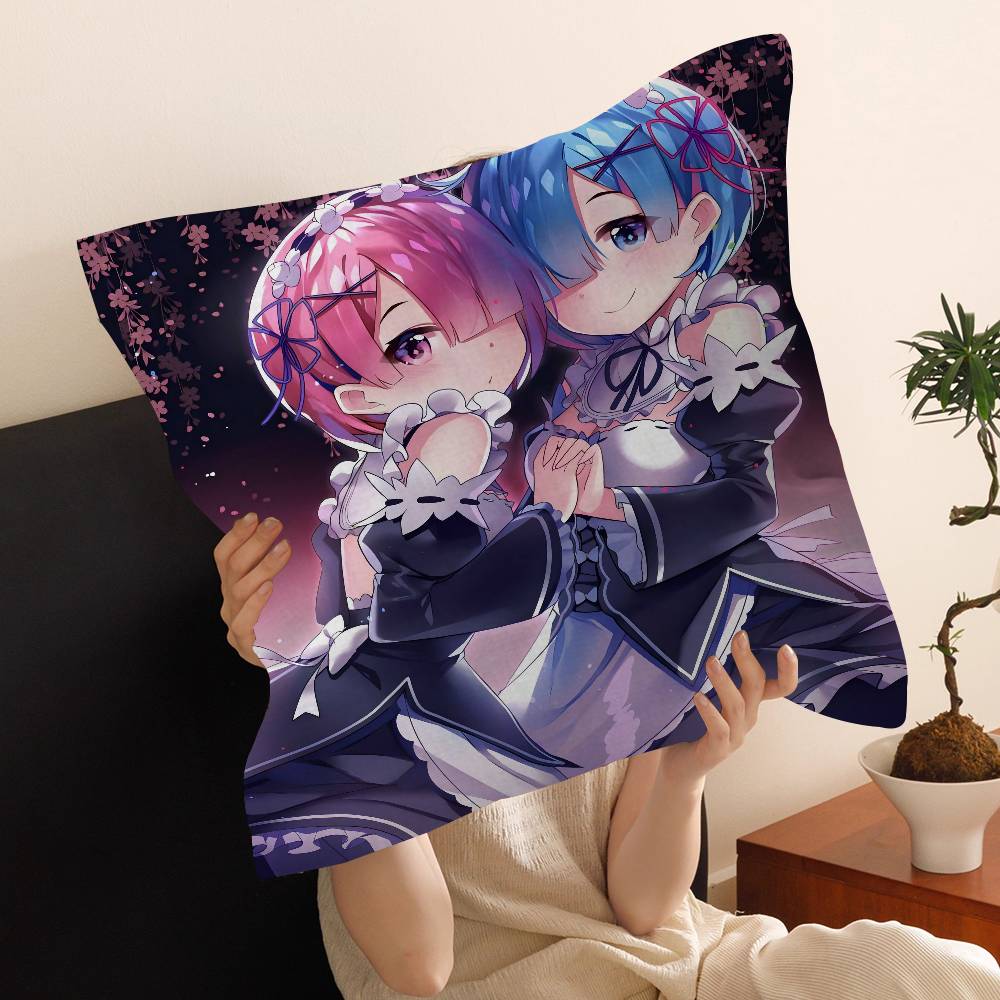 Anime Re Zero Cushion Cover Inches Farmhouse Decor Home Throw Pillow Covers for Couch Decorations