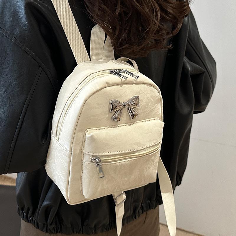 Bow Backpack Women'S Niche Style Casual Fashion Girls Bucket Schoolbag Lightweight Small Travel Backpack