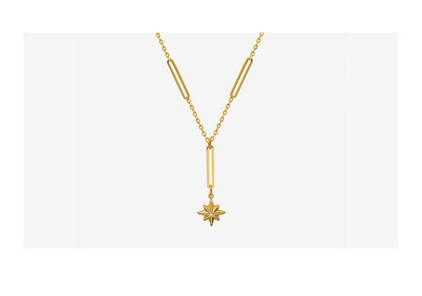 European Eight-Pointed Star Zircon Pendant Necklace, 18K Gold-Plated Titanium Steel with Tassel Lock Design for Women