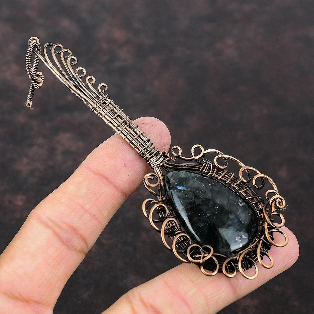 Labradorite Copper Pendant Wire Wrapped Pendant Gemstone Handmade Pendant Copper Wire Wrap Jewelry Gift For Her Labradorite Guitar Pendant