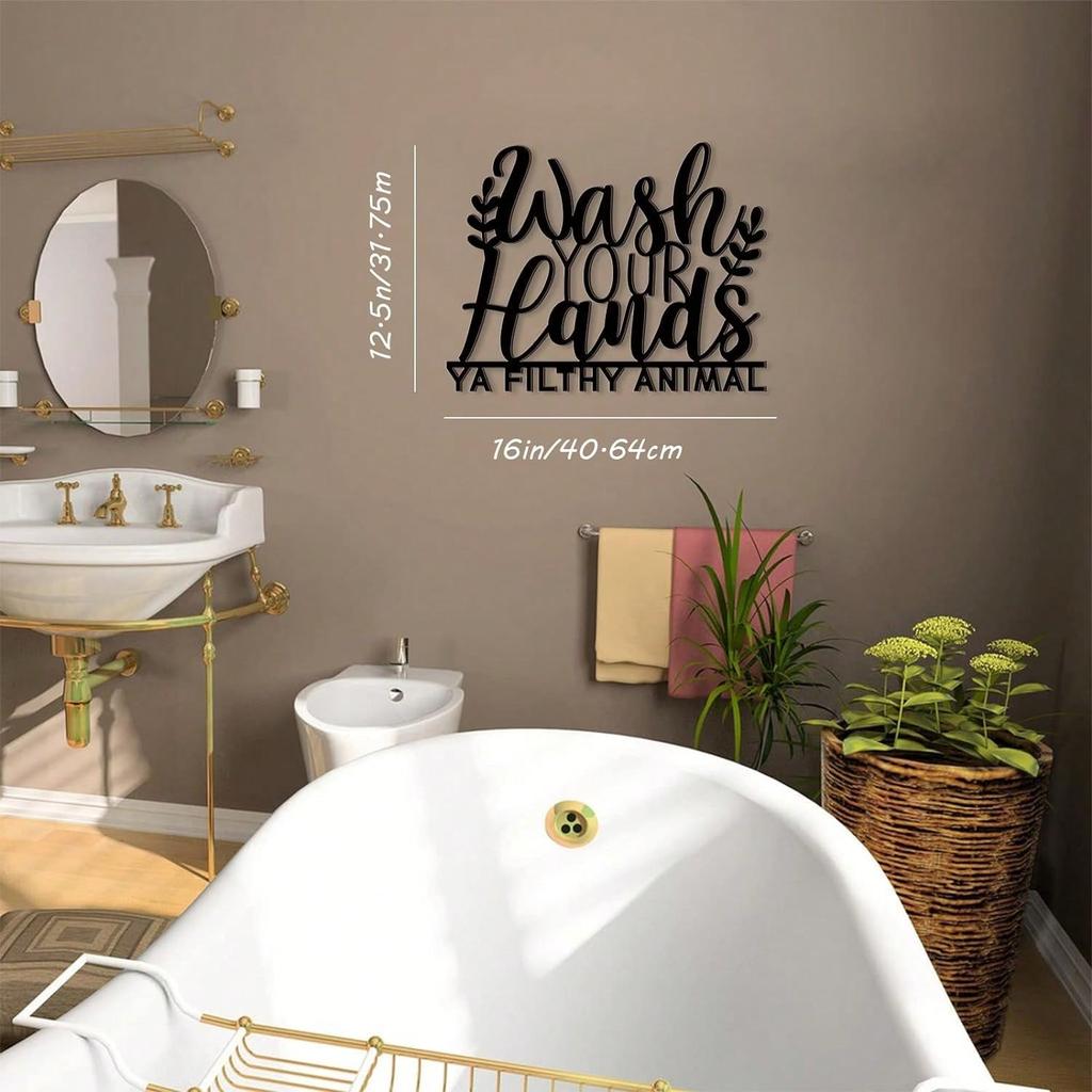 Black Rustic Metal "Wash Your Hands" Sign, Waterproof Farmhouse Bathroom Wall Art