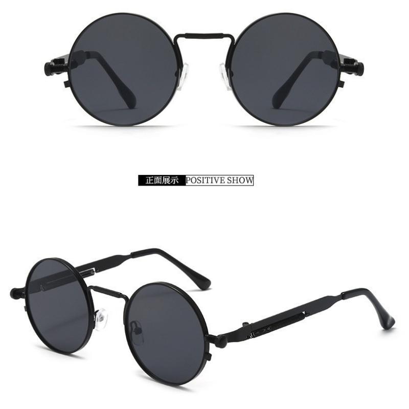 New Vintage Round Steampunk Sunglasses for Men Women Retro Metal Spring Leg Sun Glasses
