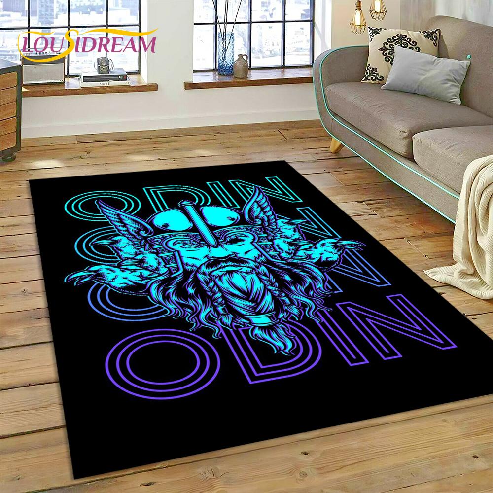 Viking Odin Valhalla Nordic Mythology Symbols Carpet Rug for Home Living Room Bedroom Sofa Doormat Decor,kids Non-slip Floor Mat