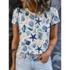 Fashion Women Retro Creative Shellfish Starfish Print T Shirt Funny Casual O-neck Short Sleeves T-shirt Summer Female Tee Shirt