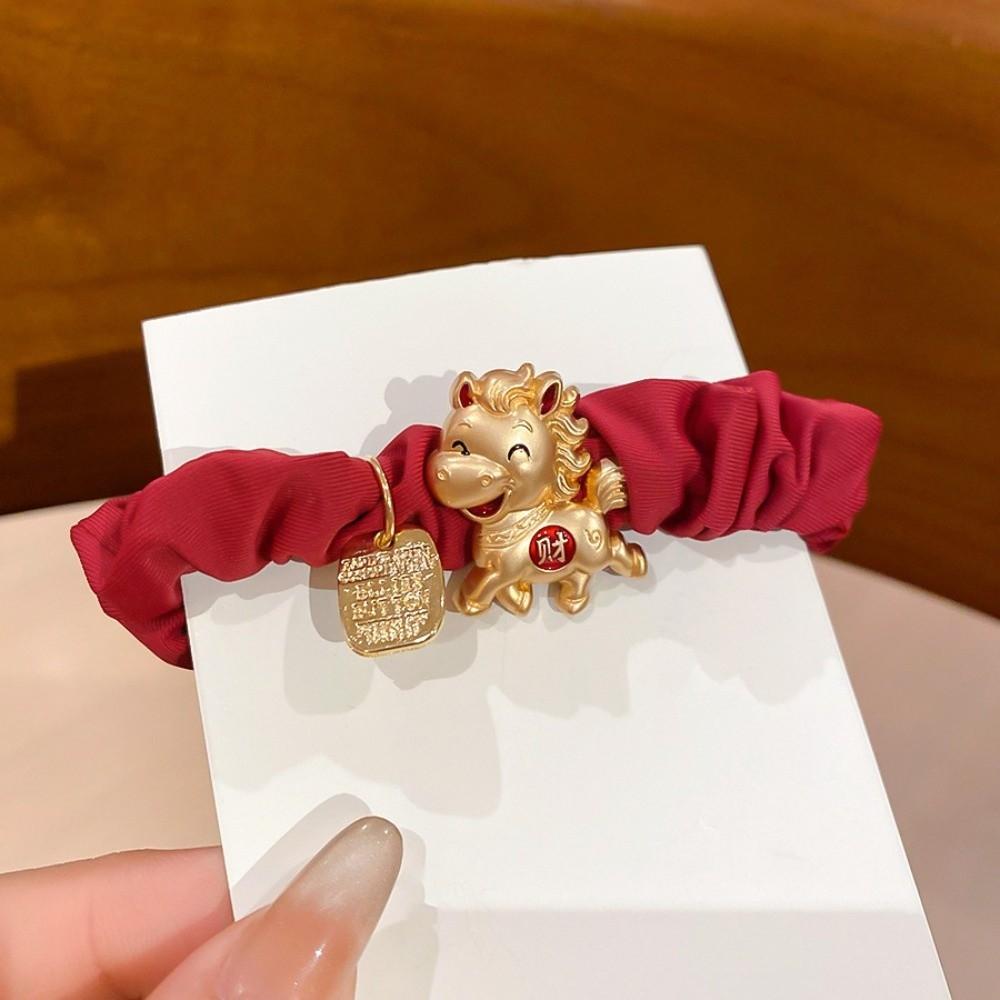Zinc Zinc Alloy Zodiac Horse Hair Rope Wrinkle Chinese Children Hair Band Red Hair Scrunchies  Kids