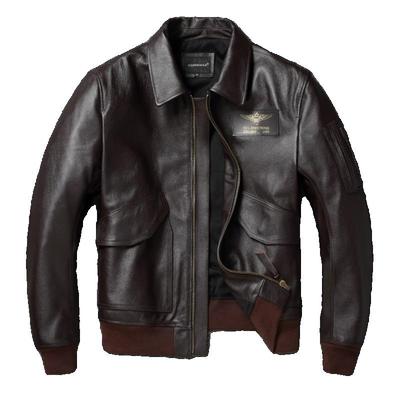 Tamanho chinês Vintage Marrom Primeira Camada Couro de Vaca Cintura Alta Homens Jaqueta de Couro 45P Casaco de Voo Lapela Jaquetas Curtas de Couro Jaqueta Piloto