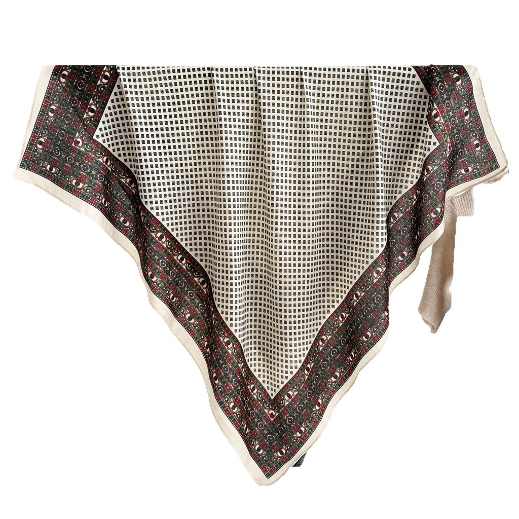 Geometric plaid ethnic style retro 91 velvet large square scarf silk scarf women's spring and autumn warm shawl mother scarf scarf