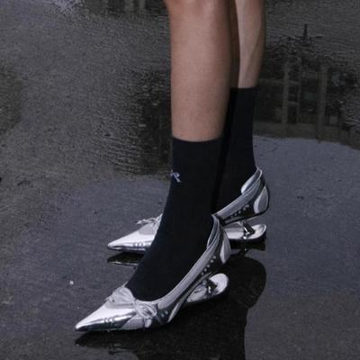 Spezielle Absätze Gespleißte Absätze Spitzschuhe Damen Flacher Ausschnitt Schleife Rutschfest Mary Jane Einzelne Schuhe