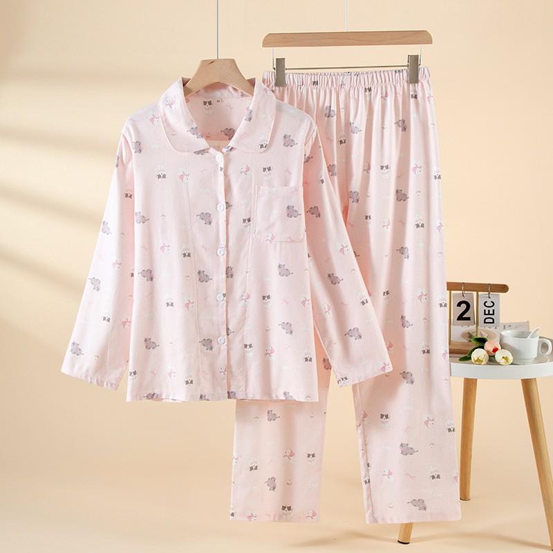 Womens Soft Brushed Cotton Pajama Set Long Sleeve Square Neck Lounge Wear Comfortable Breathable Home Outfit