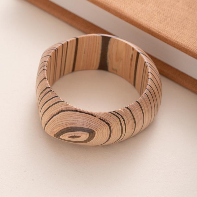Personality Trendy Cool Exaggerated Wooden Bracelet Literary Retro Square Wood Bracelet Accessories Hand Jewelry Niche High Sense