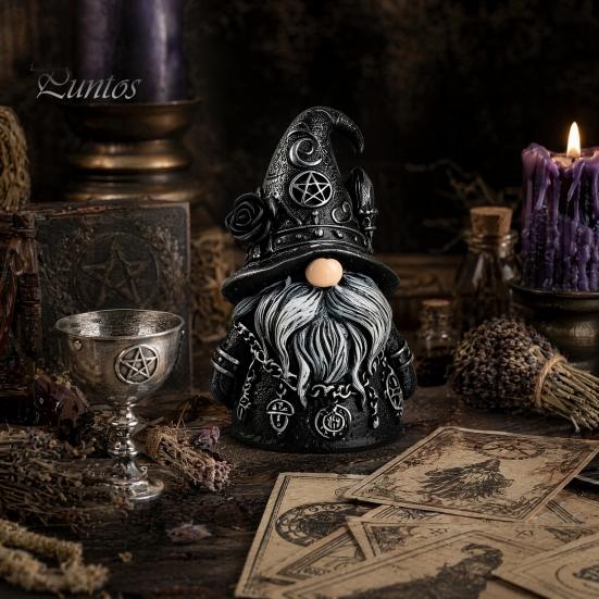 Unique Outdoor Witchy Gnome Halloween Gothic Resin Figurine, Dark Faceless Wizard Doll for Decorative Garden Figurine Desk Shelf, Spooky Home