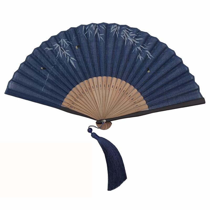 Moganshan Vintage New Chinese-Style Bamboo Leaf Fan, Summer Firefly Ancient Style Cotton Fan, Portable Folding Fan To Match Hanfu