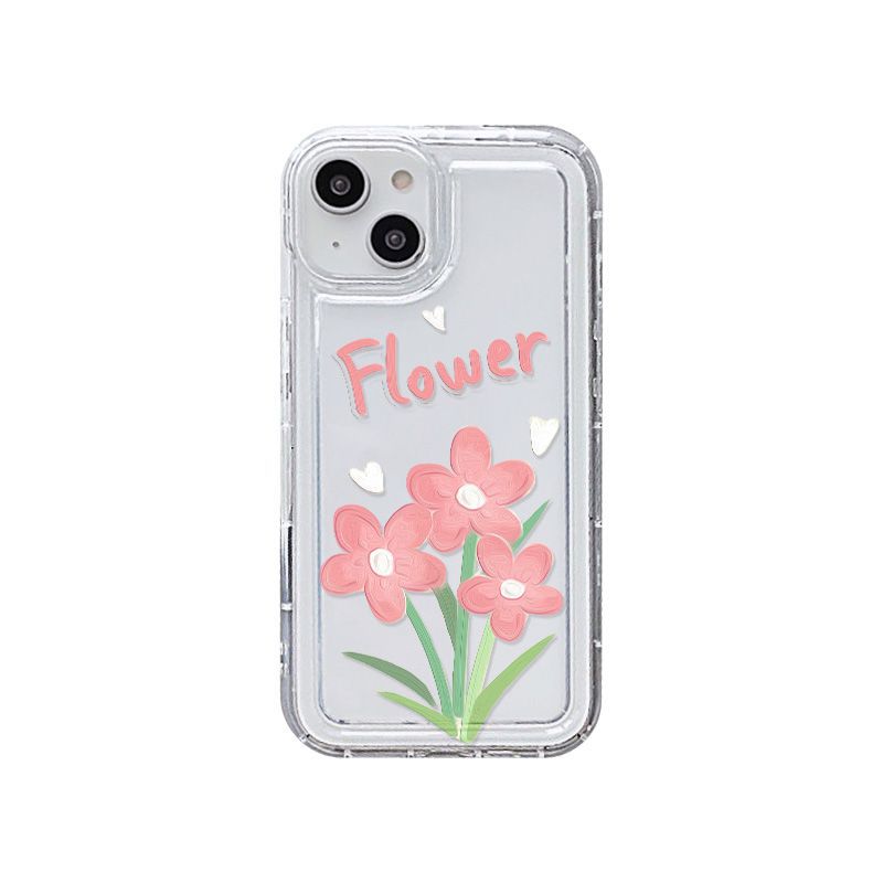 Pink Flower for iPhone17promax Mobile Phone Case Apple 14 Girl Heart 13/16 Large Hole 15 Soft Case X