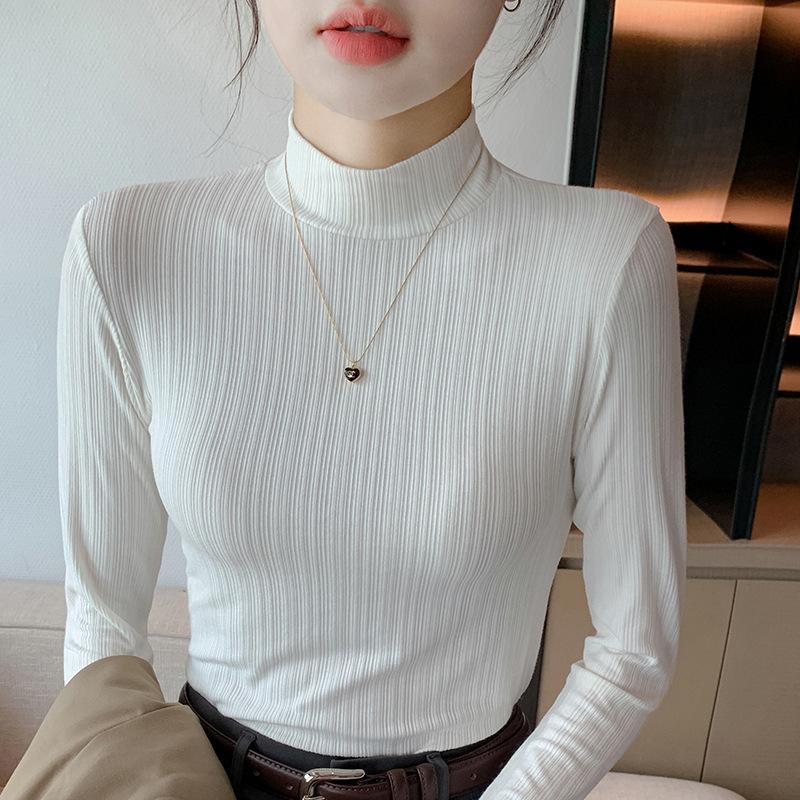 Schlanker Pullover für Damen Herbst und Winter mit Rollkragenpullover darunter Langärmliger lässiger und einfacher Strickpullover für Damen