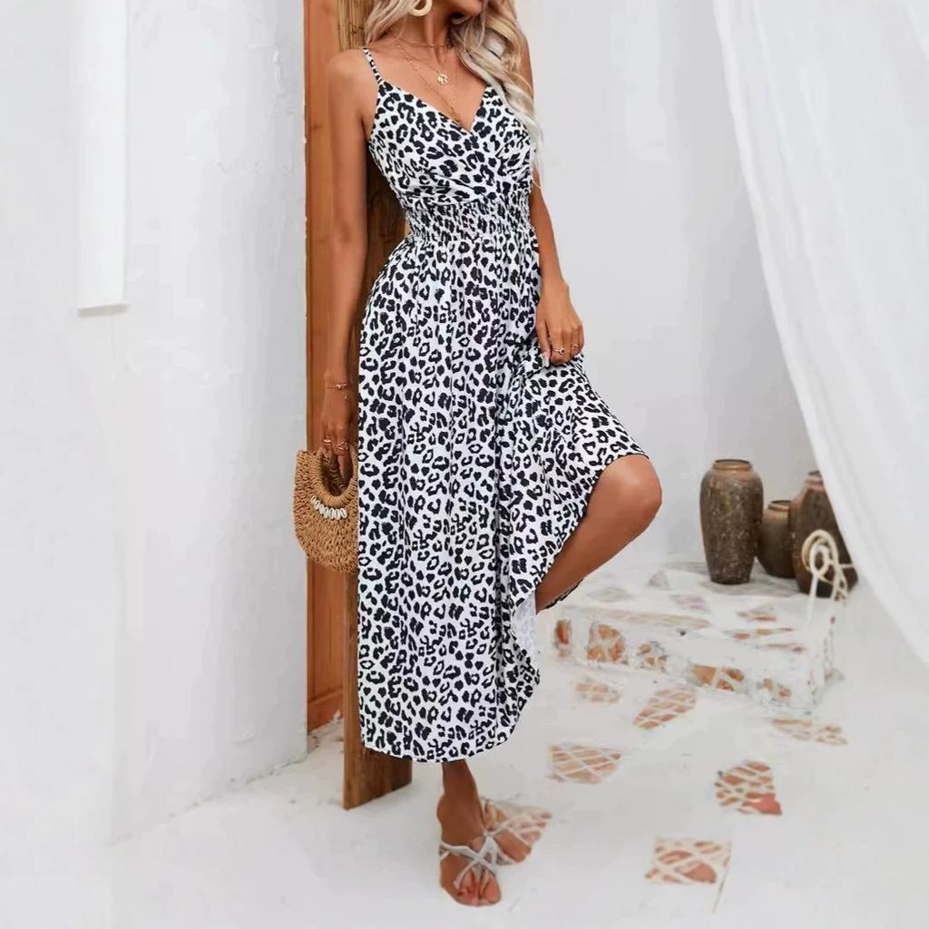 European and American Women's Clothing Amazon Popular Dress 2026 Summer Cross-border Leopard Print Suspender Group Foreign Trade Women's Clothing