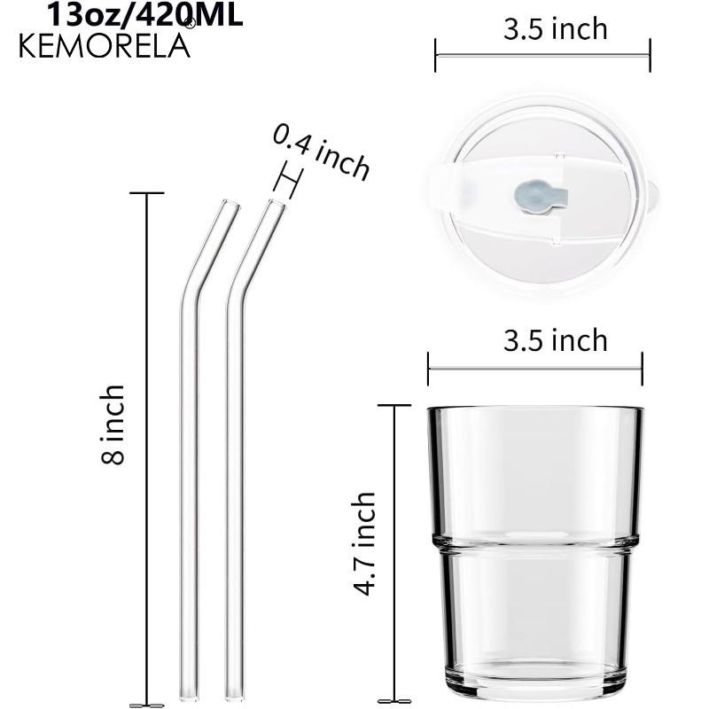Thick Wall Glass Cup with Straw,1/2 Pcs Tumbler with Leak Proof Lid 420ML for Iced Coffee Juice Milk Tea Cola Mugs Drinkware Set