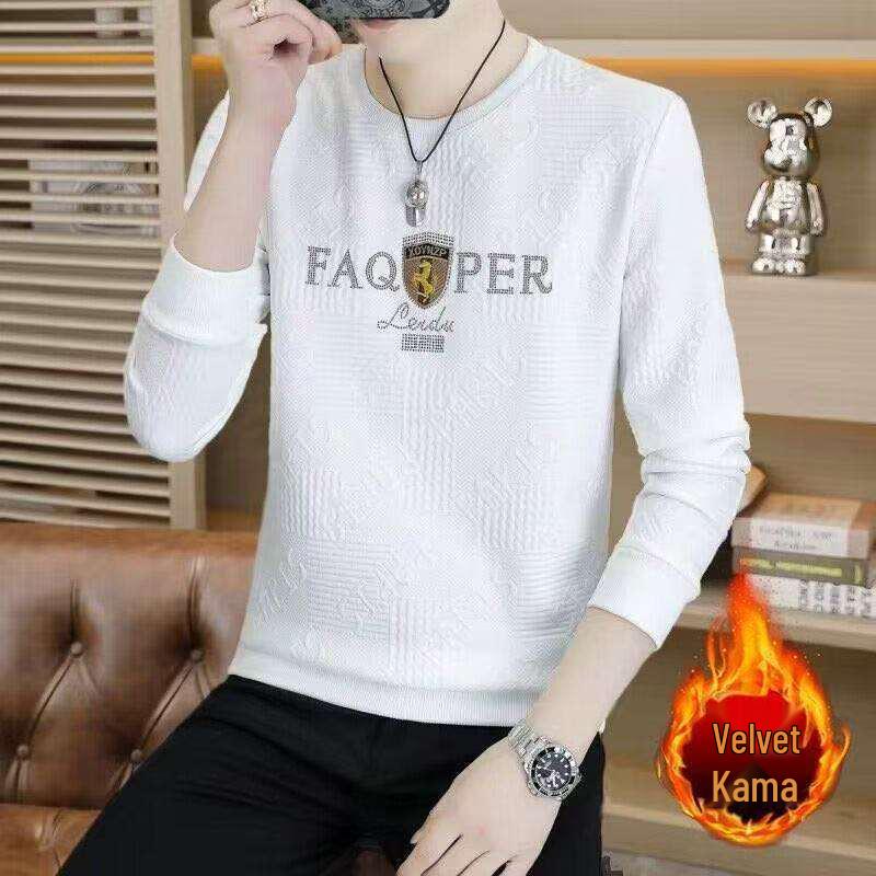 Men s Cross-Season Long-Sleeve Velvet Hoodie T-Shirt - Casual, Small Size 5XL