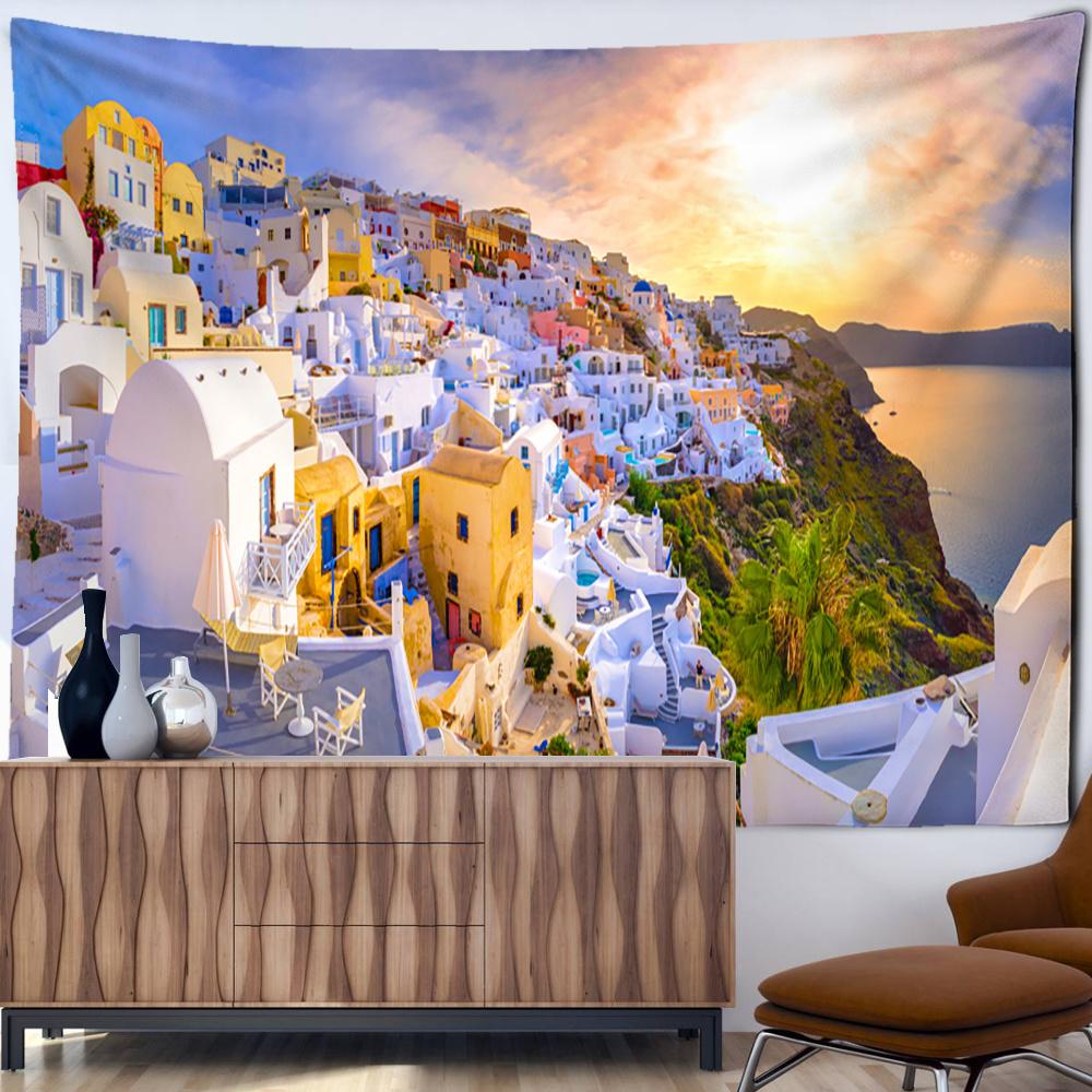 

Замок Пейзаж Гобелен Пляж Закат Настенная Подвеска Природа Искусство Бохо Хиппи Гобелен Пляжное полотенце Матрас Комната Домашний декор