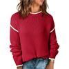 Casual Pullover Long Sleeved Loose Contrasting Solid Color Women's Sweaters