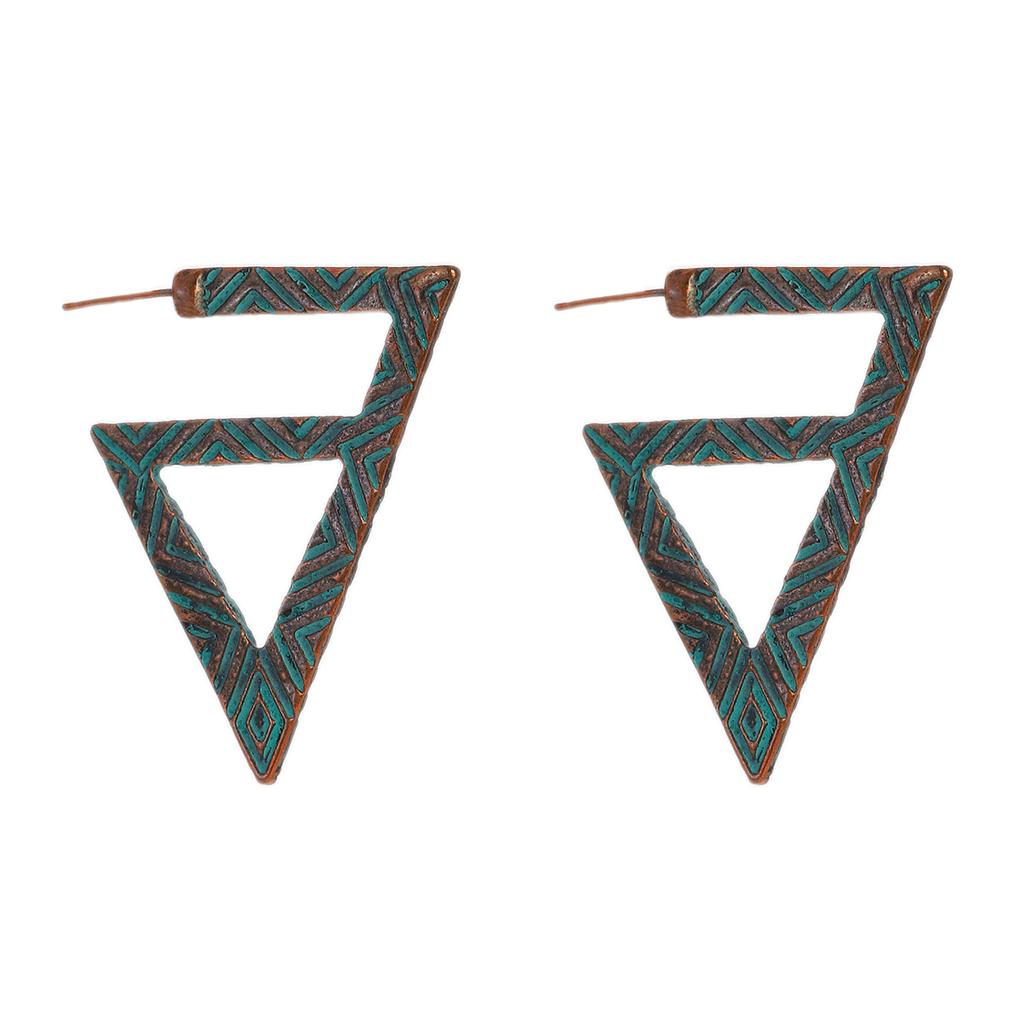 Antique Bronze Metal Earrings Vintage Geometric Round Triangle Dangle Pendientes Earrings Women's Ethnic Indian Jhumka Zircon