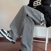 Men's American Retro Coffee Brown Striped Sweatpants - Straight Leg, Loose Fit, Heavyweight, Drapey Wide Leg for Spring/Autumn