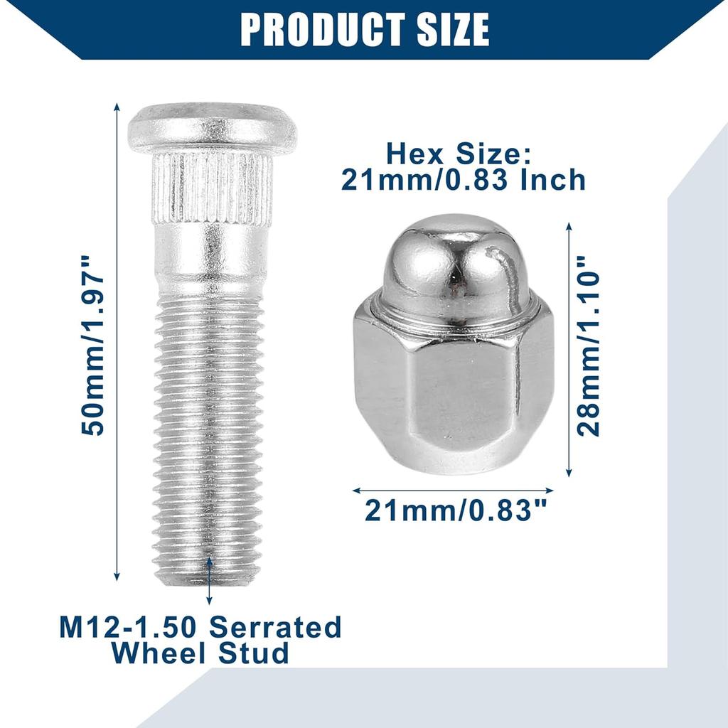 No.52950-14140/52950-M1000 M12-1.5 Wheel Stud Bolt for Hyundai Elantra Santa Fe for Kia Forte Rio/Front Rear Left Right Wheel Lug Stud/Alloy Steel