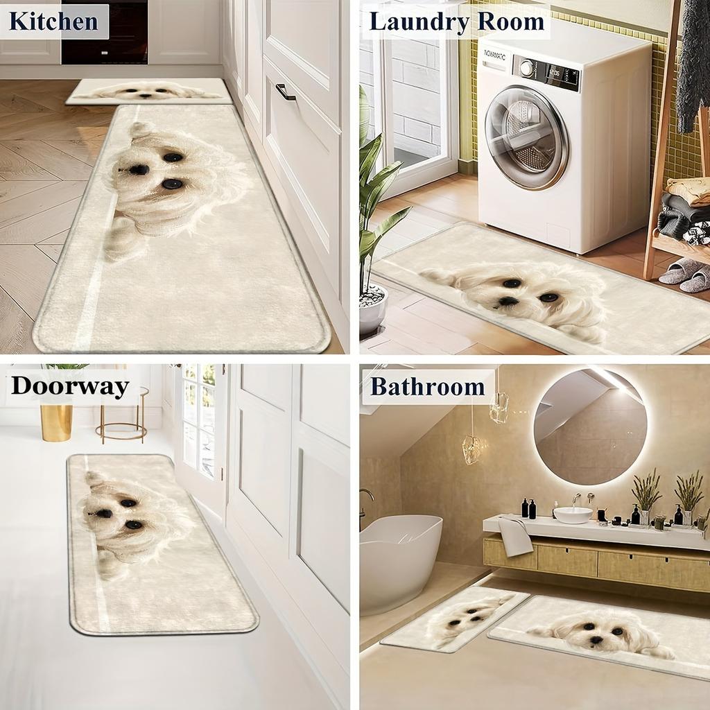 1Pcs Anti Fatigue Kitchen Rugs,Dog Design Print Waterproof Non-Slip Thick Cushioned Kitchen Mat Heavy Duty Comfort Standing Mat for Kitchen