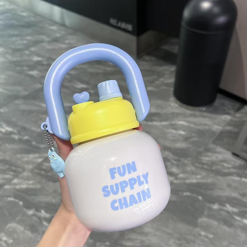 Cute Cartoon Panda 800ml Large Capacity Plastic Water Bottle With Handle Portable Straight Drink Cup For Children School Office