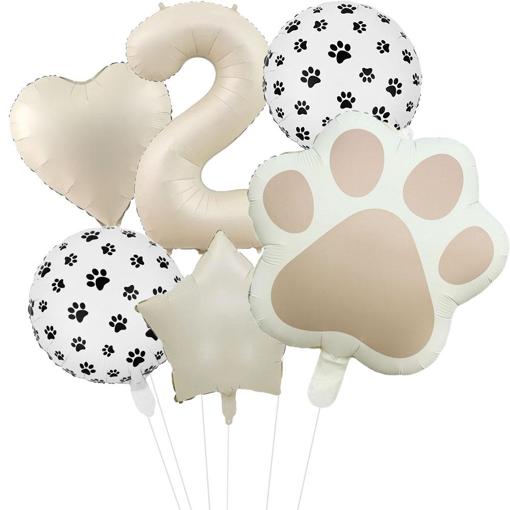 6 szt. Zwierzę Let's Pawty Pies Kot Łapa Balon Aluminiowy 32 cale Kremowy Numer Urodziny Dekoracja Balon Baby Shower