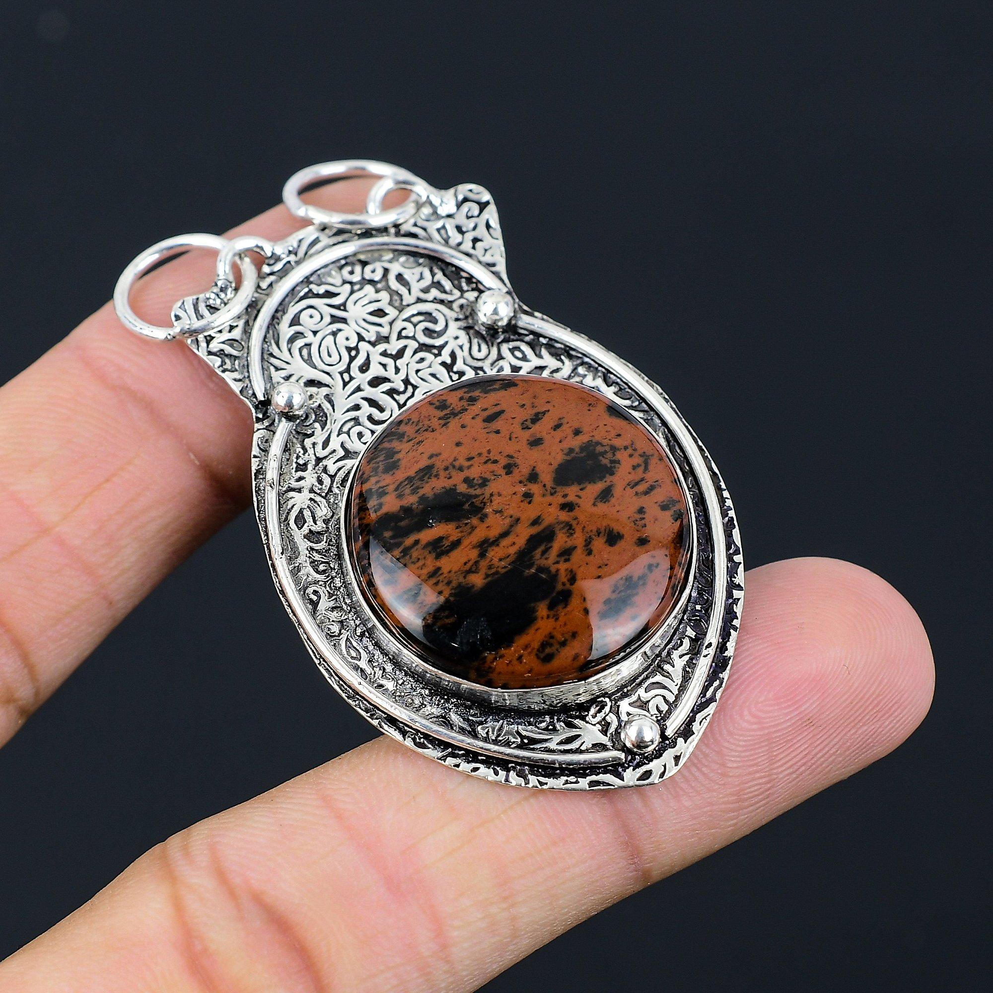 Birthday Gift For Her Natural Mahogany Obsidian Gemstone Pendant 925 Silver