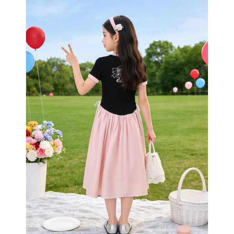 Summer Girls Princess Dress Unique Short Sleeve Sweet Skirt For Big Kids