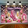2D Pink Heel Birthday Photo Backdrop Women Party Decor Cloth
